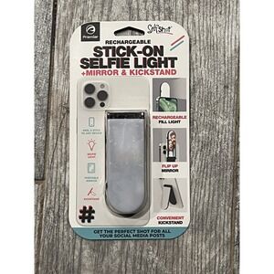 Premier‎ Rechargeable Stick-On Selfie Light NWT Flip Up Mirror Kickstand Gift